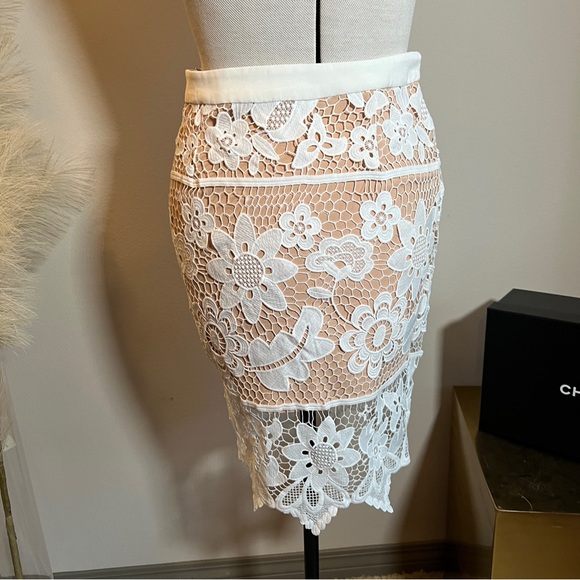 Endless Rose White Cream Sheer Lace Pencil Skirt - Picture 5 of 11